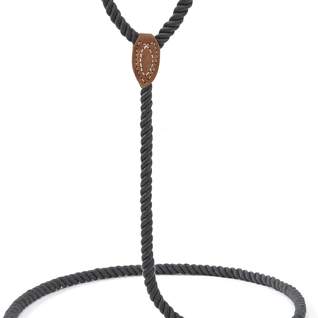 Dog Leash, Braided Cotton Rope Leashes with Leather Tailor Tip with Leather Tip - Heavy Duty Metal Clasp, 4FT, 1/2" Thick - Wedding, Walking for Medium Large Dogs(Dark Gray)