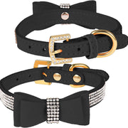 Crystal Dog Collar/Cat Collar Velvet Leather with Bow-Knot Tie Rhinestone Puppy/Kitten Collars for Small Dogs & Cats (Black, S)