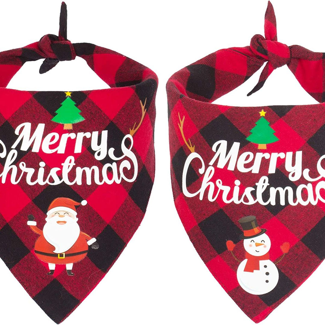 2 Pack Dog Bandana Christmas Classic Plaid Pet Scarf Triangle Bibs Kerchief Merry Christmas Red Santa Snowman Bandana for Medium Large Dogs Pets (Large)