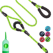 Heavy-Duty Double Handle Dog Leash - 5 FT with Padded Comfort and Reflective Rope for Small, Medium, and Large Dogs (Rope-Green)