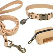 Dog Collar and Leash Set, Waterproof Adjustable Puppy Collars with Cute Tag 6FT Dog Leash with Poop Bag for Small Medium Large Dogs (M, Sand Color)