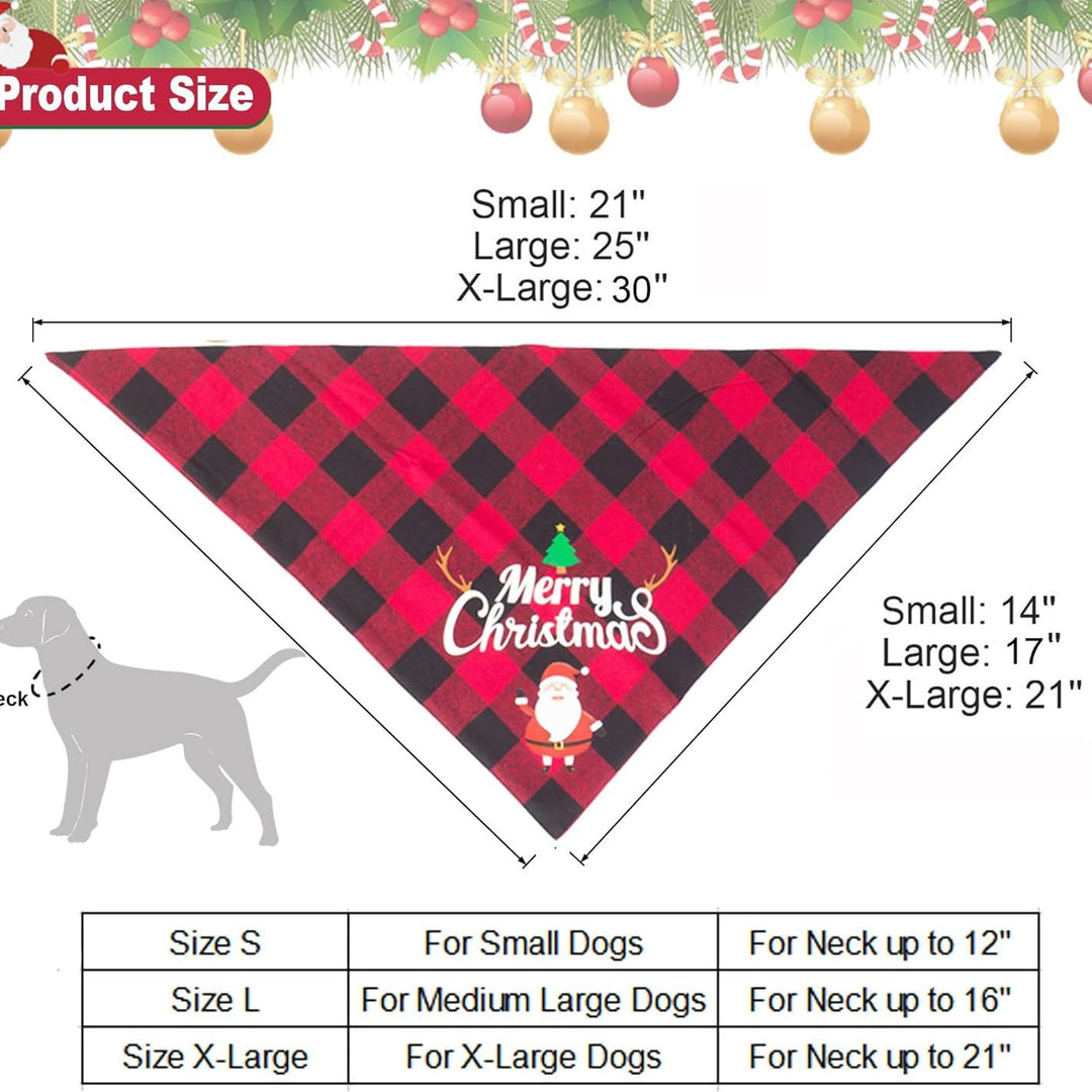 2 Pack Dog Bandana Christmas Classic Plaid Pet Scarf Triangle Bibs Kerchief Merry Christmas Red Santa Snowman Bandana for Medium Large Dogs Pets (Large)
