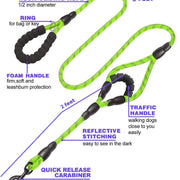 Heavy-Duty Double Handle Dog Leash - 5 FT with Padded Comfort and Reflective Rope for Small, Medium, and Large Dogs (Rope-Green)