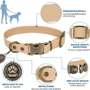 Dog Collar and Leash Set, Waterproof Adjustable Puppy Collars with Cute Tag 6FT Dog Leash with Poop Bag for Small Medium Large Dogs (M, Sand Color)