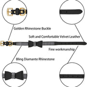 Crystal Dog Collar/Cat Collar Velvet Leather with Bow-Knot Tie Rhinestone Puppy/Kitten Collars for Small Dogs & Cats (Black, S)